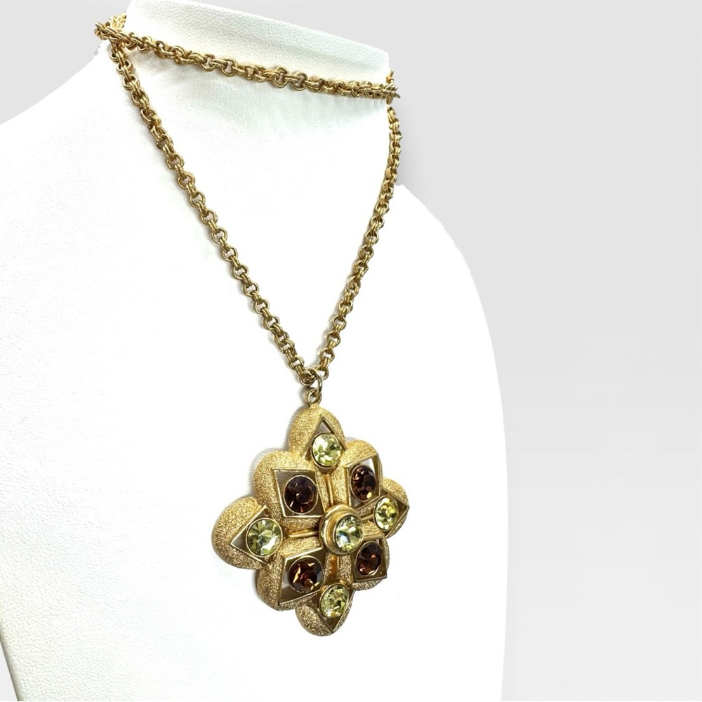 SARAH COVENTRY Vintage “Starburst" Peridot & Topaz Crystal Pendant Necklace - Picture 5 of 13